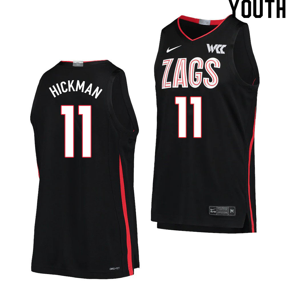 Youth #11 Nolan Hickman Gonzaga Bulldogs College Basketball Jerseys Sale-Black